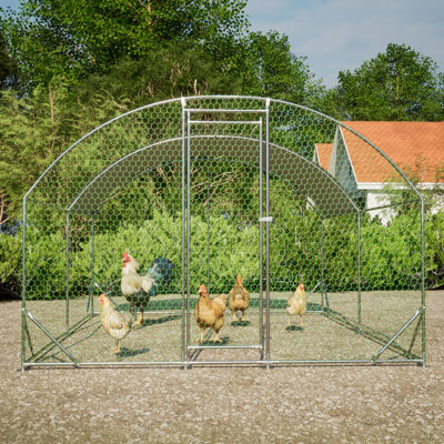 Large Chicken Coop Metal Chicken Run With Waterproof And Anti-UV Cover, Dome Shaped Walk-In Fence Cage Hen House