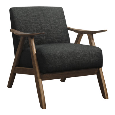 Solid Rubber Wood Frame Accent Chair In Dark Gray Textured Upholstery With Walnut Finish