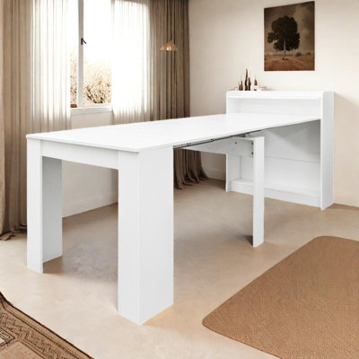 Extendable Dining Table with Storage Shelf, Convertible Sideboard Console Table for Small Spaces