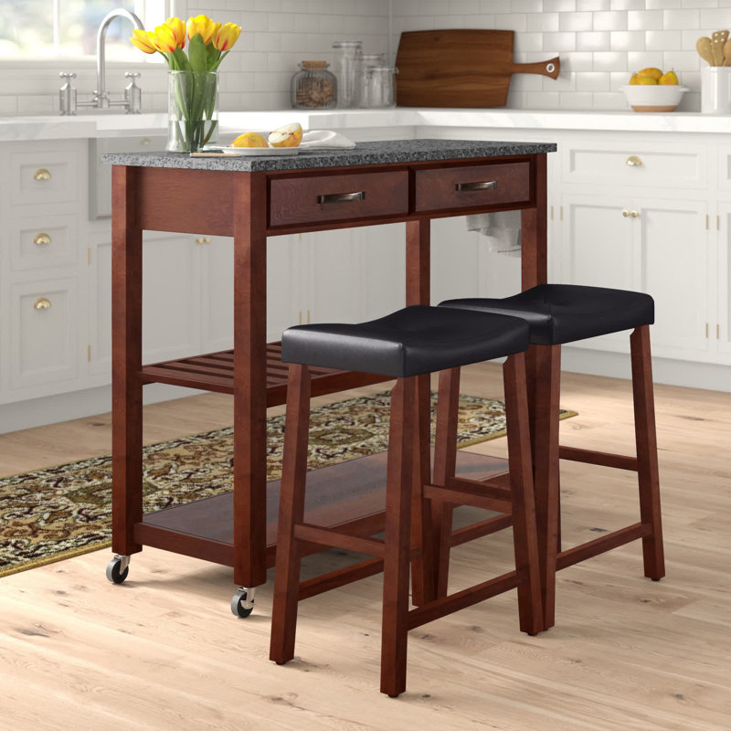 Diamondback Granite Top Kitchen Island Set, Cherry, Grey