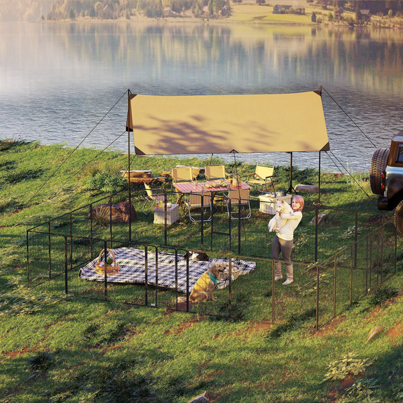 Parc pour chien 24 panneaux, clôture d'intérieur et d'extérieur pour chien d'une hauteur de 44,5 po, parc pour animaux avec porte verrouillable noir