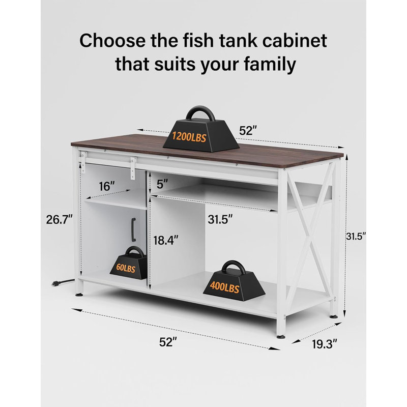 Support d'aquarium pour aquarium, table de support d'aquarium avec prise de courant pour aquarium, armoire à poissons en métal avec rangement