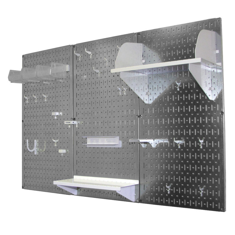 Ensemble de panneau perforé de rangement pour outils standard H 32 po x 48 po, Galvanisé et blanc