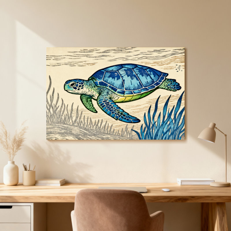 Tortue de mer, H 12 po x l 18 po, Toile tendue, Ne s’applique pas