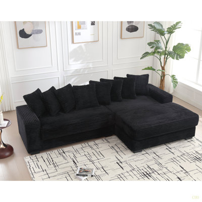 Canapés surdimensionnés en deux pièces, canapé en L, velours côtelé, méridienne droite, avec accoudoirs, huit coussins décoratifs, canapé d'angle, facile à assembler
