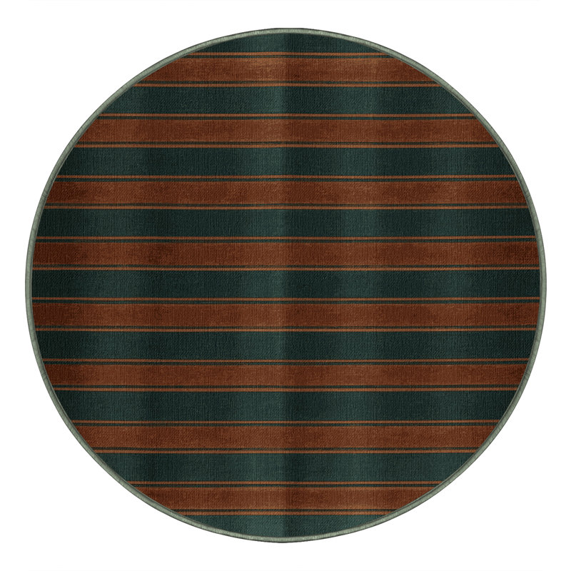 Tapis vert à rayures horizontales lavable à la machine, Rond 4 pi