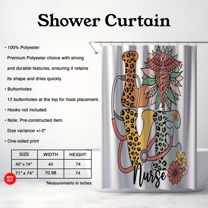 Rideau de douche standard 1 pièce Brave Nurse, H 74 po x l 40 po