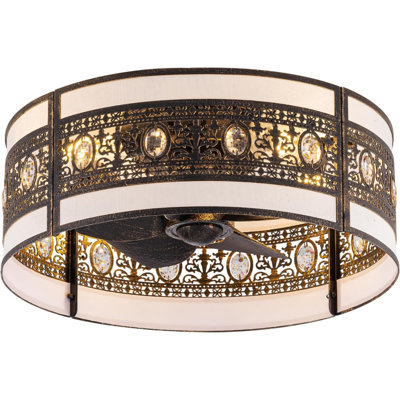 Farmhouse Caged Ceiling Fan with Light,French Country fandelier Black Low Profile Flush Mount Ceiling Fan with Lights Vintage Caged Ceiling Fan for bedrooms Dining Rooms Kitchens