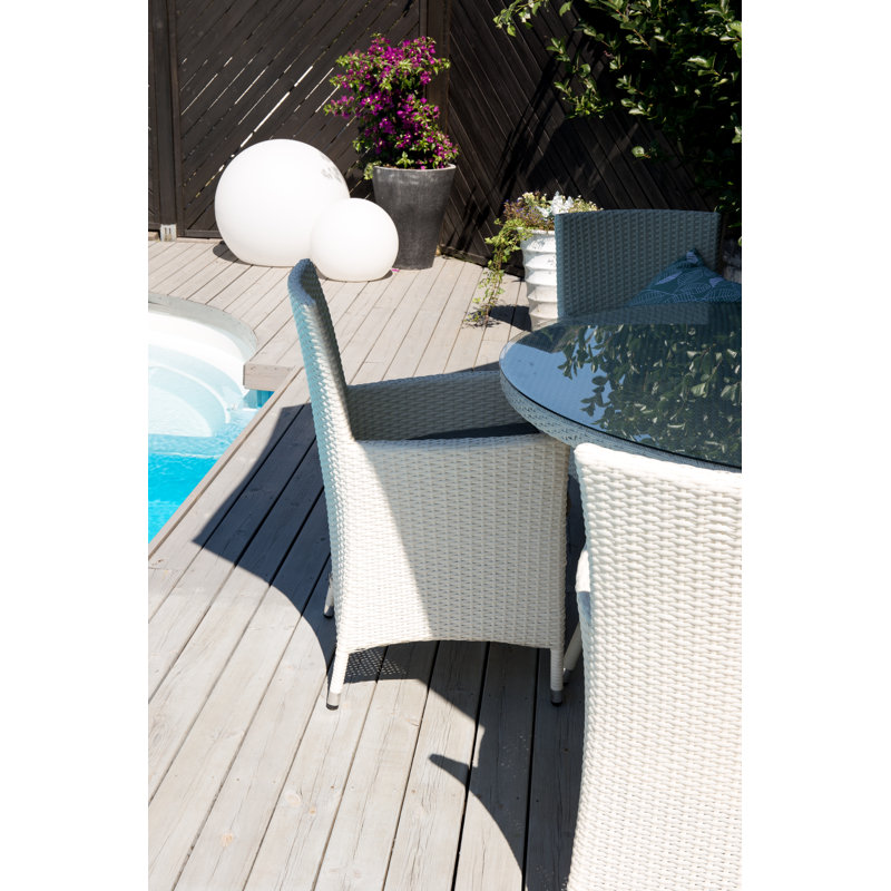 Newlin Patio Dining Armchair with Cushion, White/Grey
