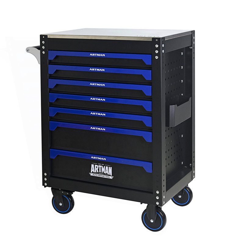 7-Drawer Iron-Top Rolling Tool Cart With Lockable Wheels And Storage Box