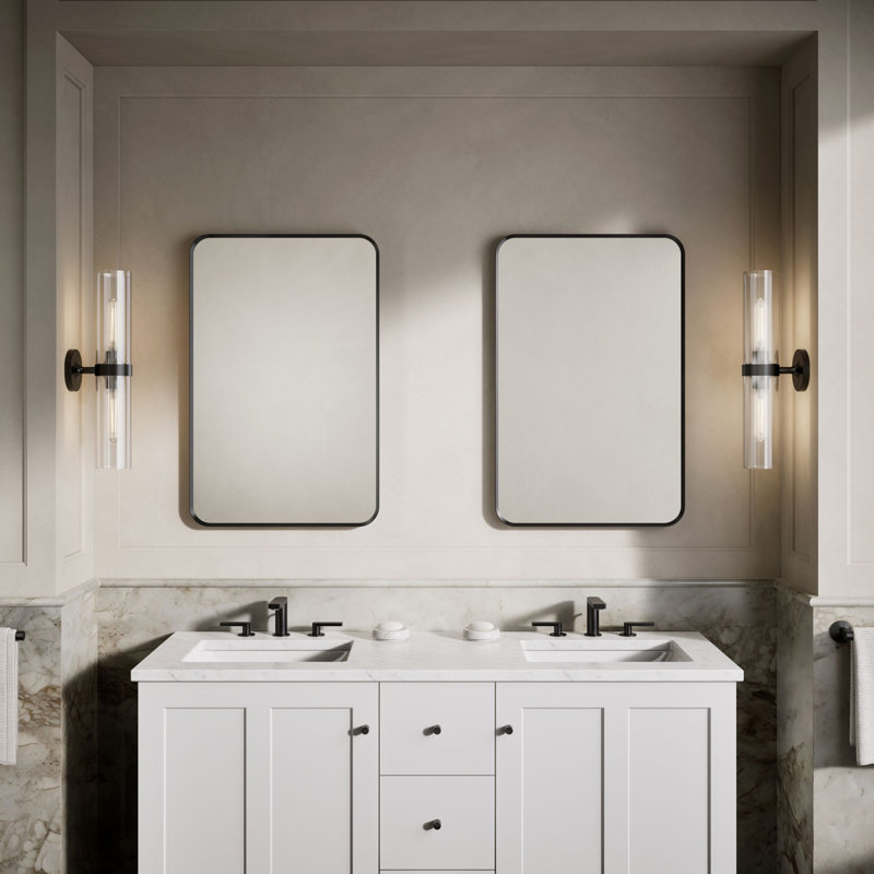 KOHLER Essential Rectangular Wall Mirror, Bathroom / Vanity Mirror with Frame, Matte Black, 34" x 22"