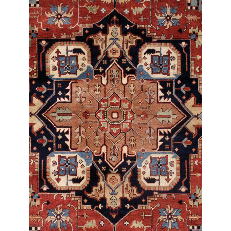 Serapi Hand Knotted Wool Oriental Area Rug in Rust/Black/Brown, Rectangle 9' x 13'