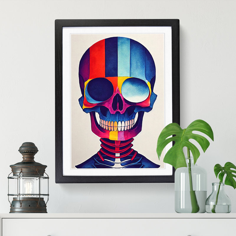 Watercolour Skull Vol.3 1 Piece Single Picture Frame Wall Art, 46cm H x 34cm W x 2cm D, Walnut