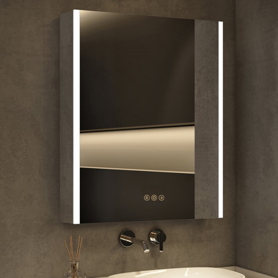 30" H x 24" W Kialen Rectangular Silver Aluminum Frame Recessed/Surface Mount Medicine Cabinet with Anti-Fog Mirror, 3 Color Temperatures Dimmable Lights and Adjustable Glass Shelves
