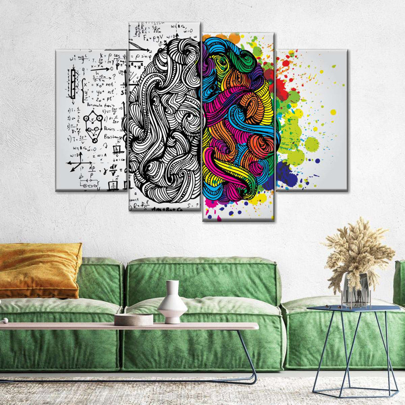 "Technique et colorée", impression sur toile 4 pièces, H 27 po x l 43 po x P 1,25 po