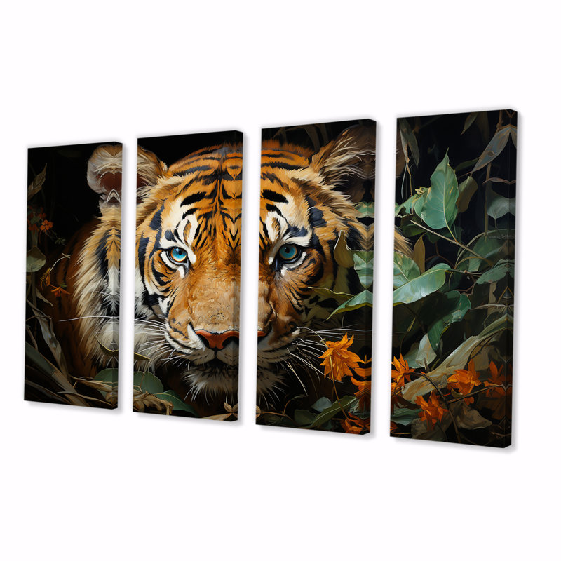 Décoration murale 4 pièces Feline Focus Tigers In Jungle I - Jungle, H 28 po x l 48 po