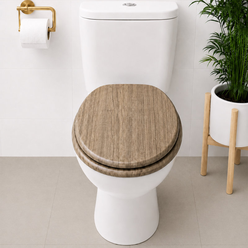 Sellman Soft Close Round Standard Toilet Seat, Rust Oak