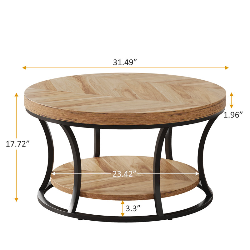 Table basse ronde avec rangement, table de cocktail à 2 niveaux, Marron clair