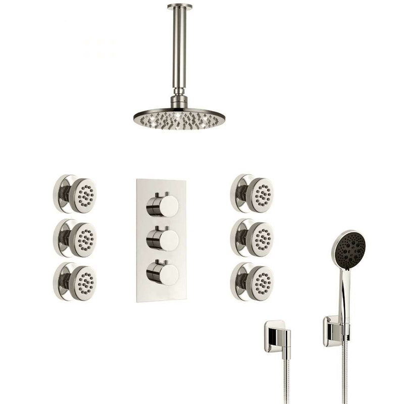 FontanaShowers Versilia Color Changing LED Shower Head with Adjustable Body Jets and Mixer, Brushed Nickel, 2" H x 8" W