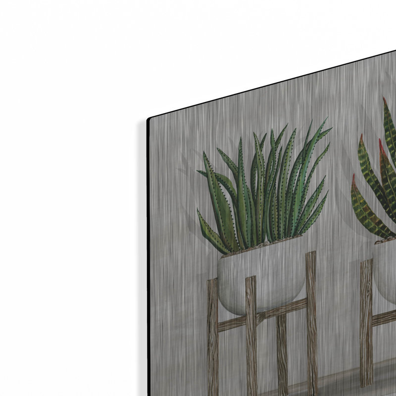 «White Pots on Stands I» par Cindy Jacobs, art mural en métal, 24 po x 16 po, H 16 po x l 24 po