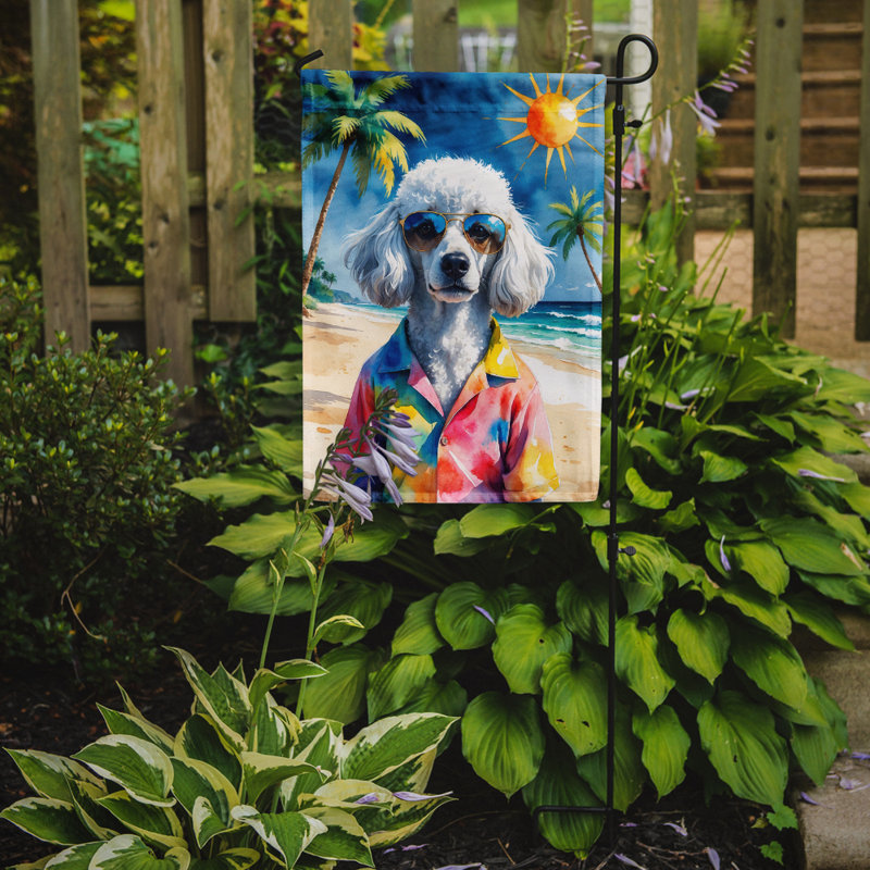 Bouvier bernois avec drapeau de jardin, Caniche blanc