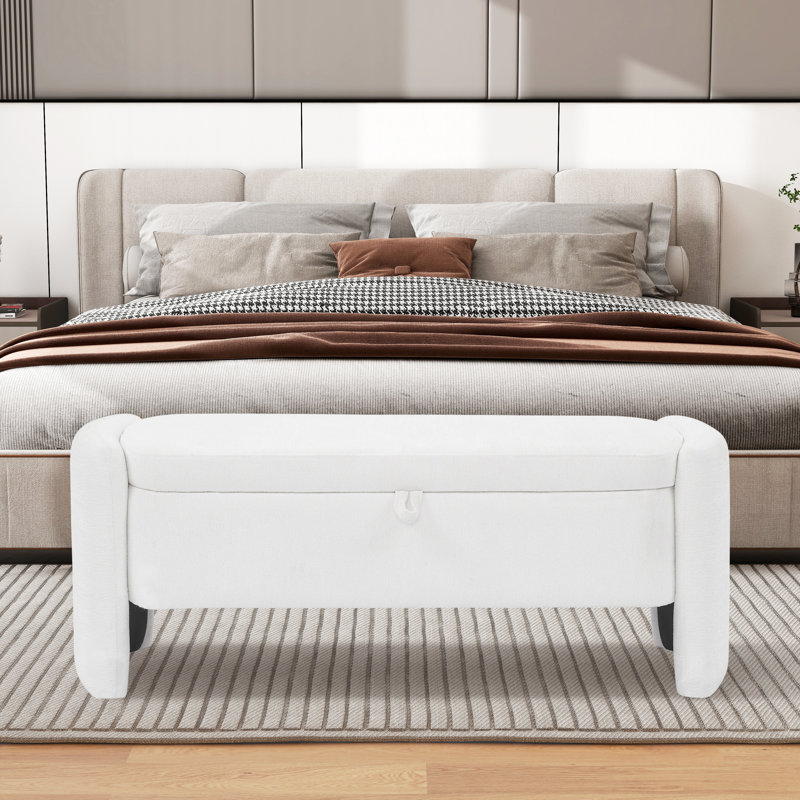 Banc de rangement rembourré Mirha, Blanc crème