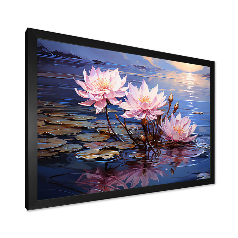 Impression sur toile encadrée «Riverside Blooms fleurs sur rivière II», H 16 po x l 32 po x P 1 po, Cadre d'angle fermé noir