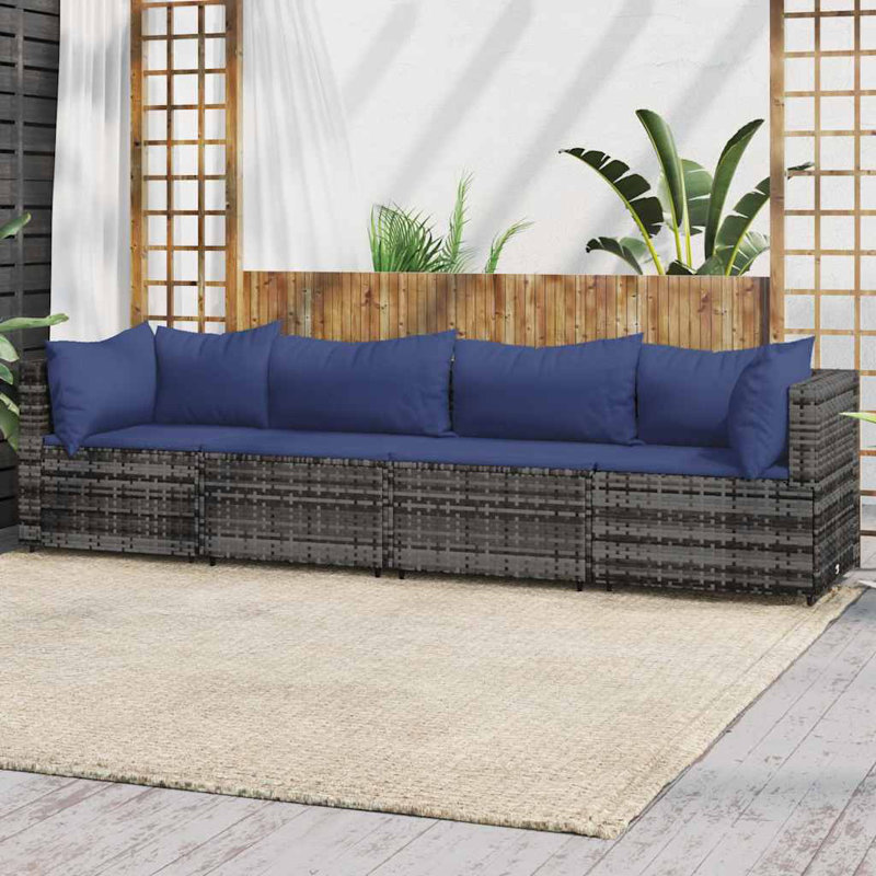 Patio Sectional Set with Cushions, Gray, Blue, Yes