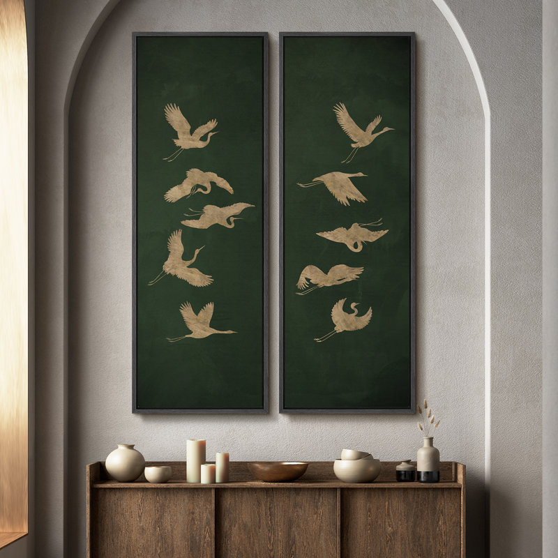 Vintage Floral and Landscape Wall Art - 20x60 inches Framed Canvas Set of 2, Black