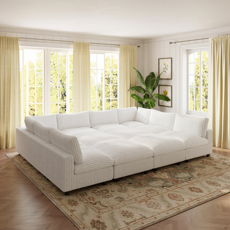 Canapé modulaire rembourré avec repose-pieds 12 pièces, Beige Velvet
