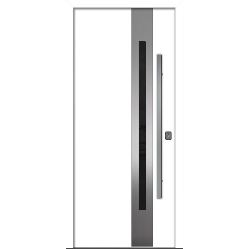 Porte d'entrée extérieure moderne en acier 36 po x 80 po - Inox, Blanc, S'ouvre à gauche vers l'intérieur