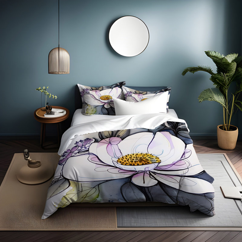 Polyester Floral Duvet Cover, King Duvet Cover + 2 King Shams