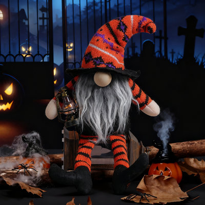 Faceless Witch Doll With Broom And Striped Hat, Halloween Decor For Party, Home, Window, Yard, Porch Decoration, Festival Gifts
