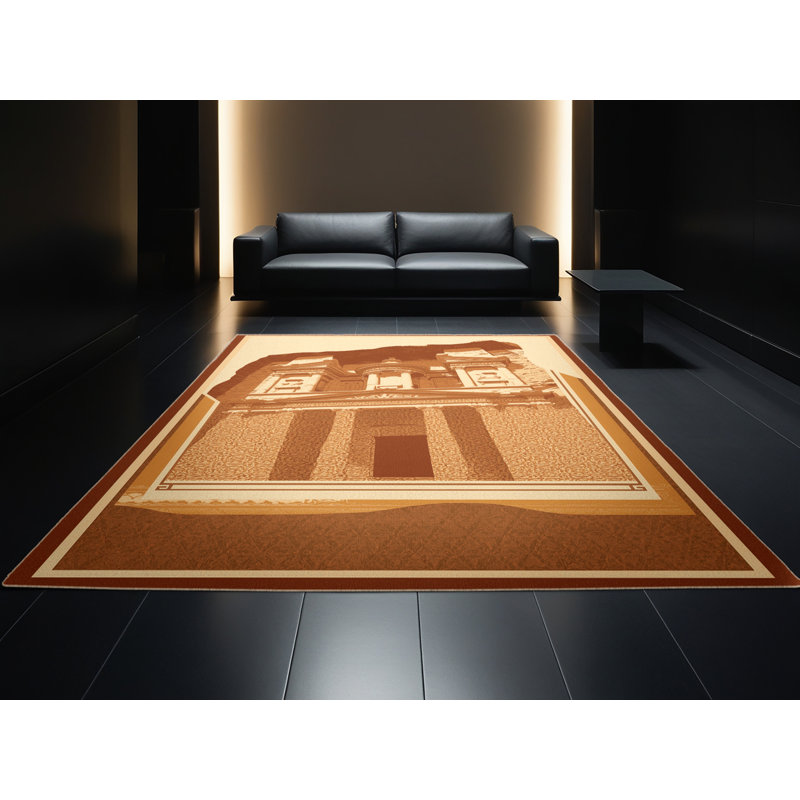 Machine Washable Parez Petra Jordan Treasury Classic Oriental Rug in Brown – Beige Binding, 7x9
