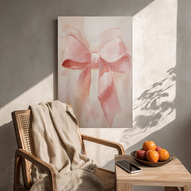 Soft Blush Pink Watercolor Bow Canvas Print - Urban Studio, 36*24 inch (90*60*2cm)