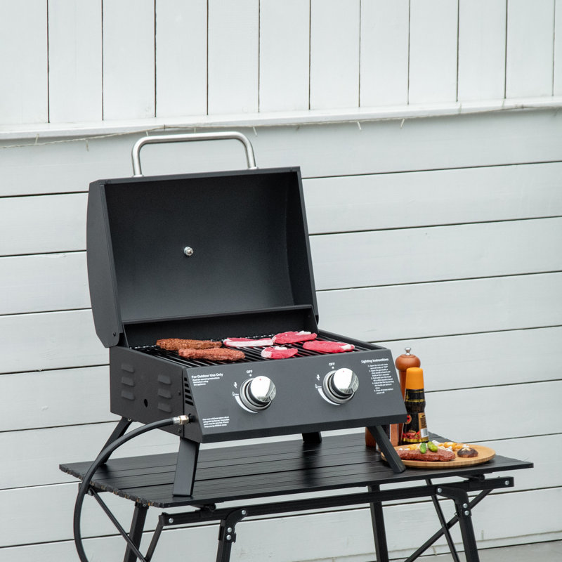 Vassilieva 2 Burner Gas BBQ Grill 5.8 kW Portable Tabletop Barbecue Black