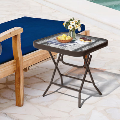 Ensemble de 2 tables d'appoint pliables en verre trempé pour patio