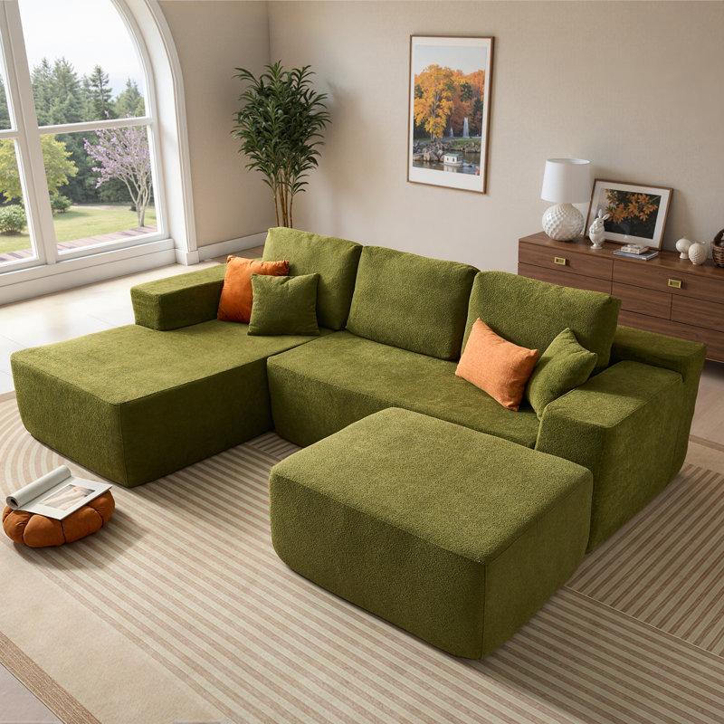 Boneless 106" Upholstered Cloud Sectional Couch, L-shape Modern Modular Sofa With Ottoman For Living Room Bedroom