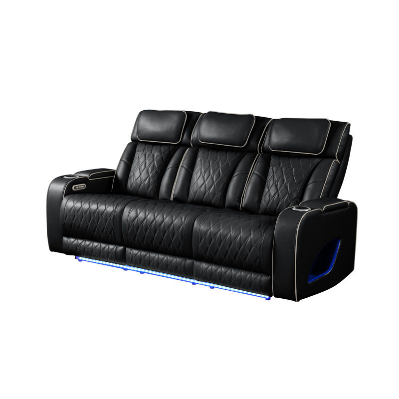 Fortuner Modern Style Upholstery Recliner 2PC Livingroom Set Made With Wood & Massage Function Included-Black