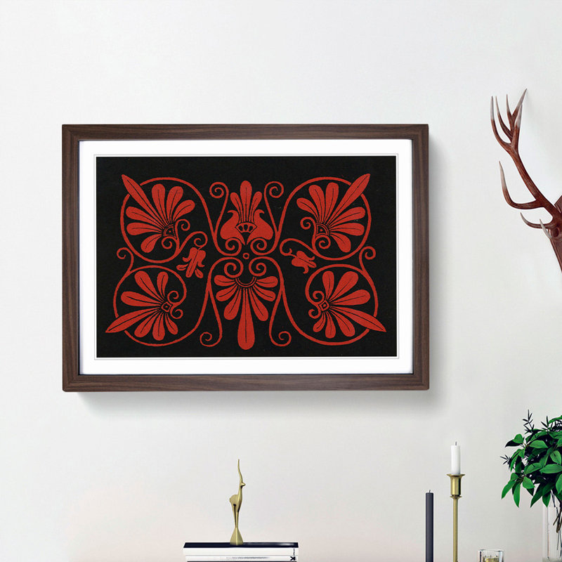 An Antique Illustration In Red And Black by Owen Jones - Single Picture Frame Print, Walnut Framed, 24cm H x 33cm W x 2cm D