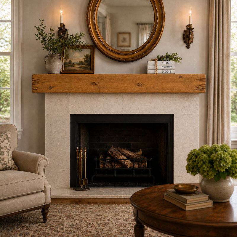 Distressed Fireplace Mantel, Rustic, 72", Aged Oak
