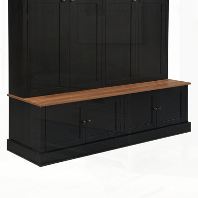 Farmhouse Hall Tree with Bench and Cabinet, 4-in-1 Entryway Organizer, Modern Storage Solution for Coats, Shoes, and More