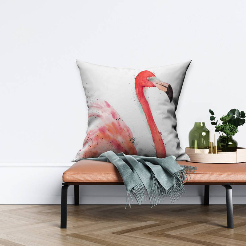 Splashing flamingo - 26"x26" Throw pillow - Poly twill - Print on demand, 26" H x 26" W, Polyester/Polyfill