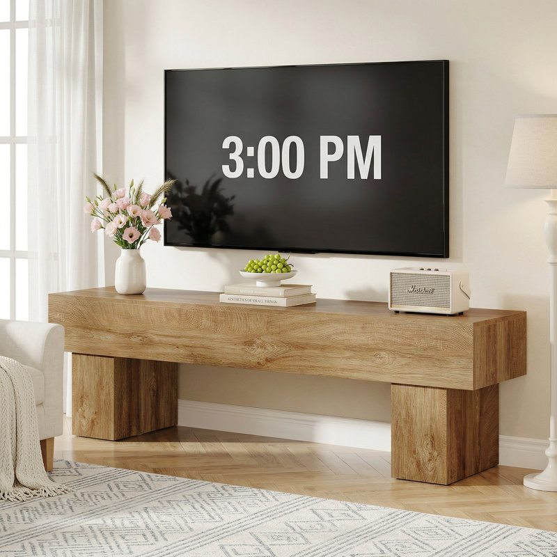 63" Farmhouse TV Stand, Long TV Console Table, Entertainment Center for 55/60/65 Inch TV, Light Brown