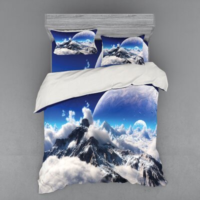 Celestial View of Snow Capped Mountains and Alien Planet Print Duvet Cover Set -  Ambesonne, bsnev_12933_queen