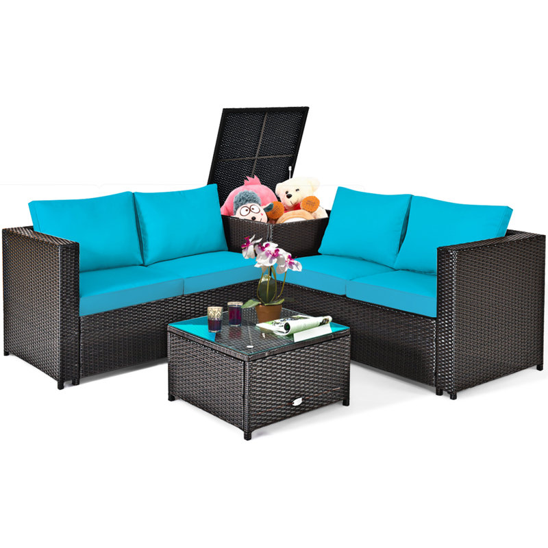 Ensemble de conversation avec canapé et coussins 4 pièces Margriete, Bleu