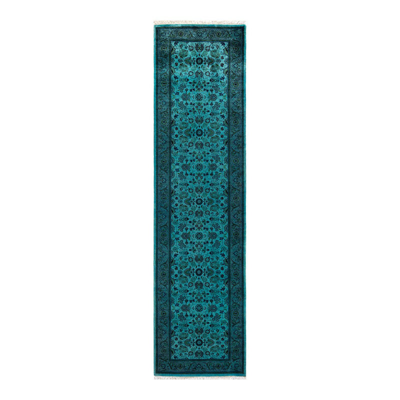 Tapis bleu noué à la main de conception unique Chimel