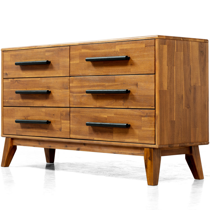 LECY Acacia Legacy Solid Wood Dresser with 6 Drawers Double Dresser, Caramel