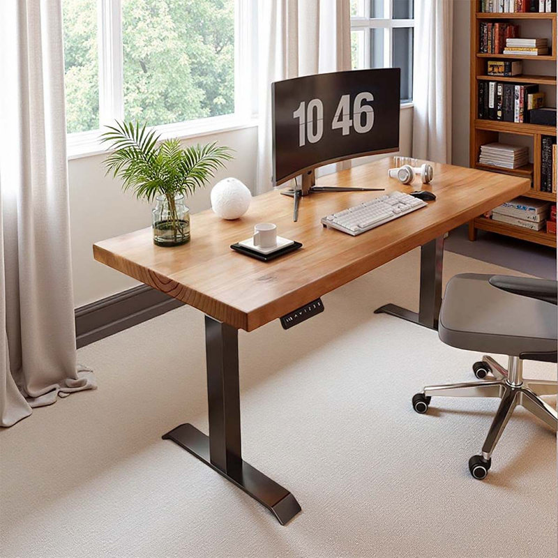 Bureau d'ordinateur à hauteur réglable en bois massif, H 30,71 po x l 62,99 po x P 23,62 po