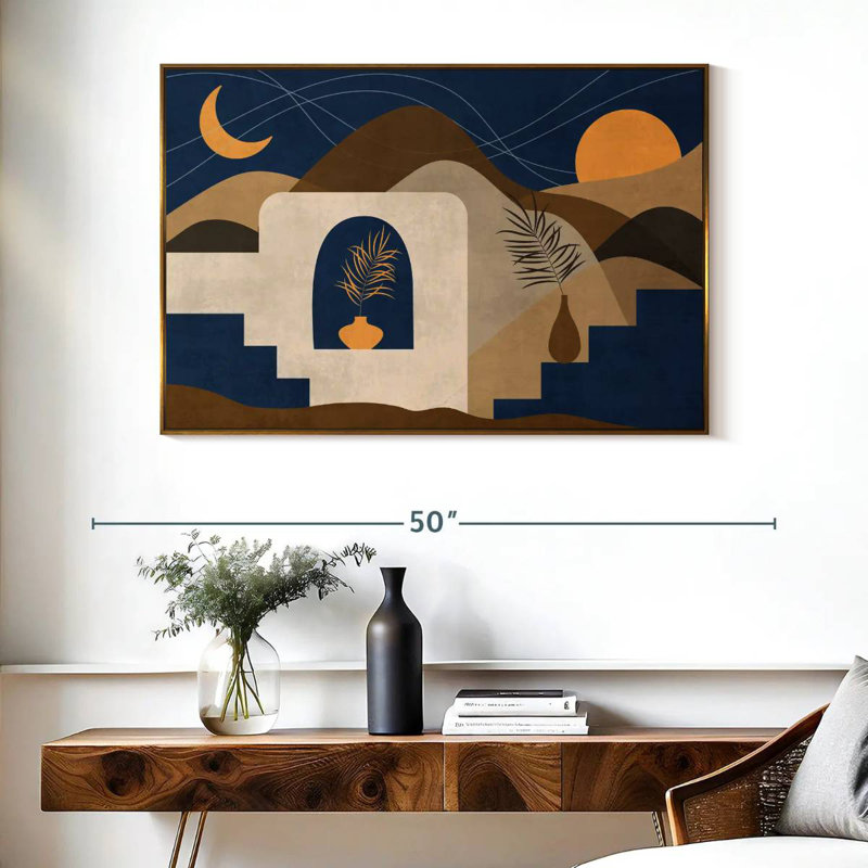 Boho Sun Moon And Mountains II, Floating Frame Gold, 40" X 27"